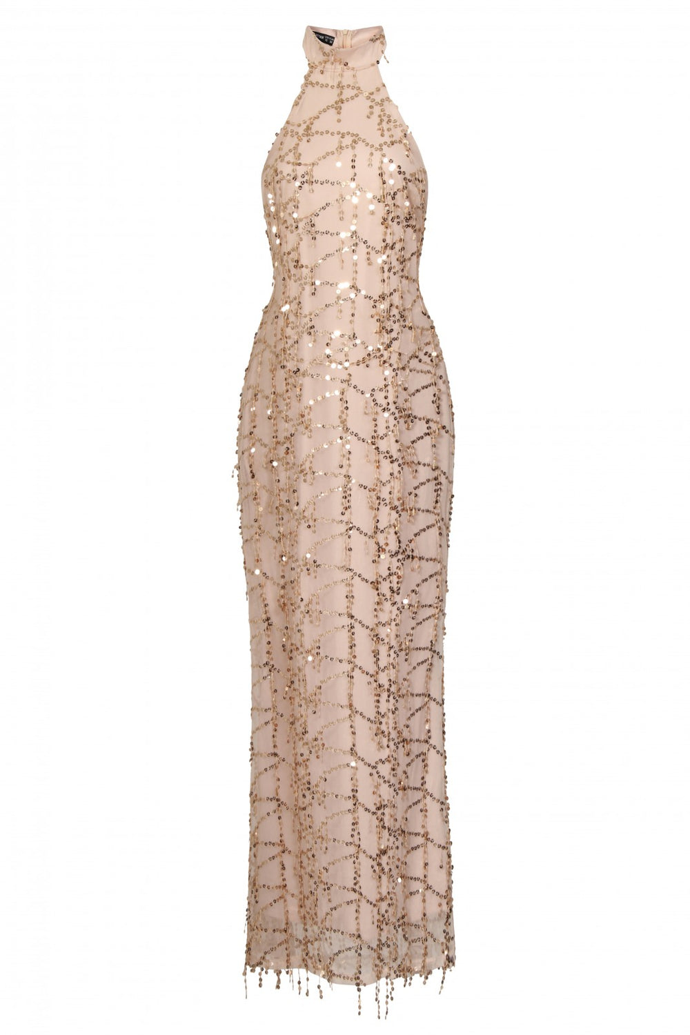 Sofia Nude Sequin Tassel Fringe Mermaid Dress
