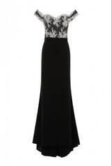 Ruby Black Off The Shoulder Lace Fishtail Maxi Dress