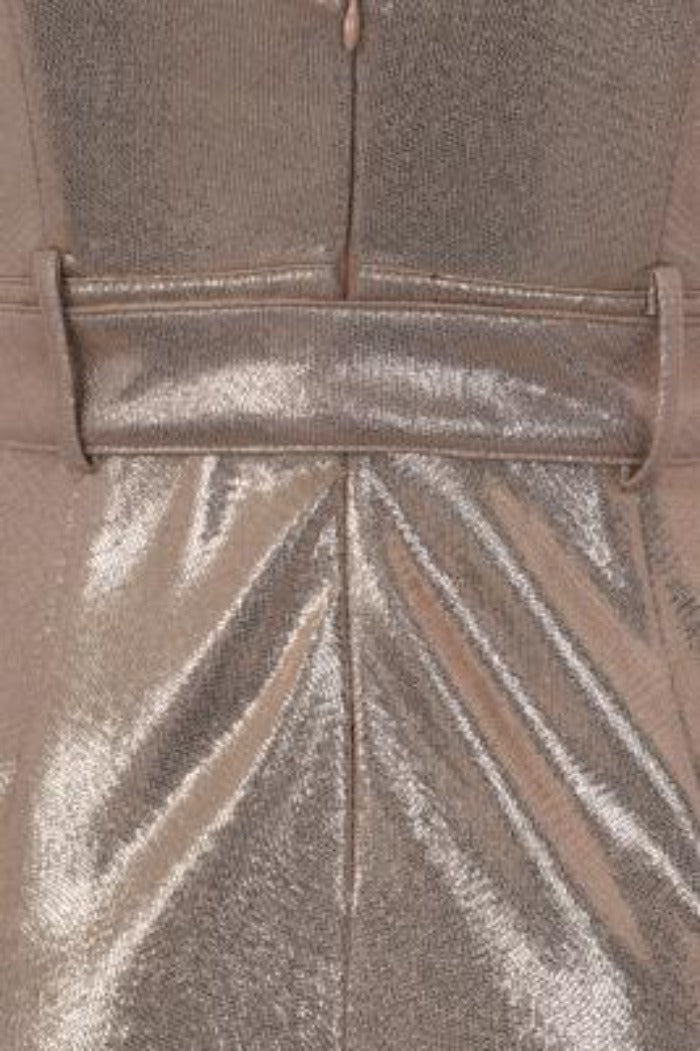 Fame Gold Metallic Tuxedo V Neck Tailored Midi Dress