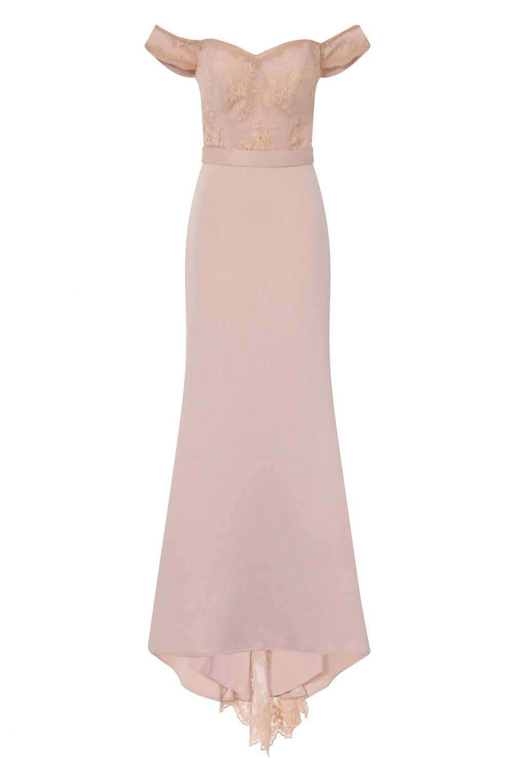 Ruby Mocha Off The Shoulder Lace Fishtail Maxi Dress