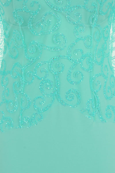 Vanity Sparkle Mint Slinky Fishtail Maxi Dress