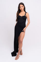 Beauty Mode Black Sparkle Glitter Skort Slinky Stretch Maxi Dress
