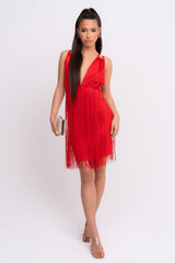 Sienna VIP Luxe Red Tassel Fringe Bandage Bodycon Dress