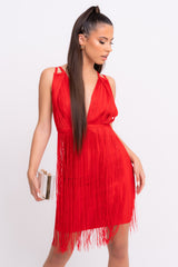 Sienna VIP Luxe Red Tassel Fringe Bandage Bodycon Dress