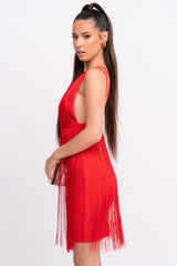 Sienna VIP Luxe Red Tassel Fringe Bandage Bodycon Dress