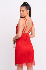 Sienna VIP Luxe Red Tassel Fringe Bandage Bodycon Dress