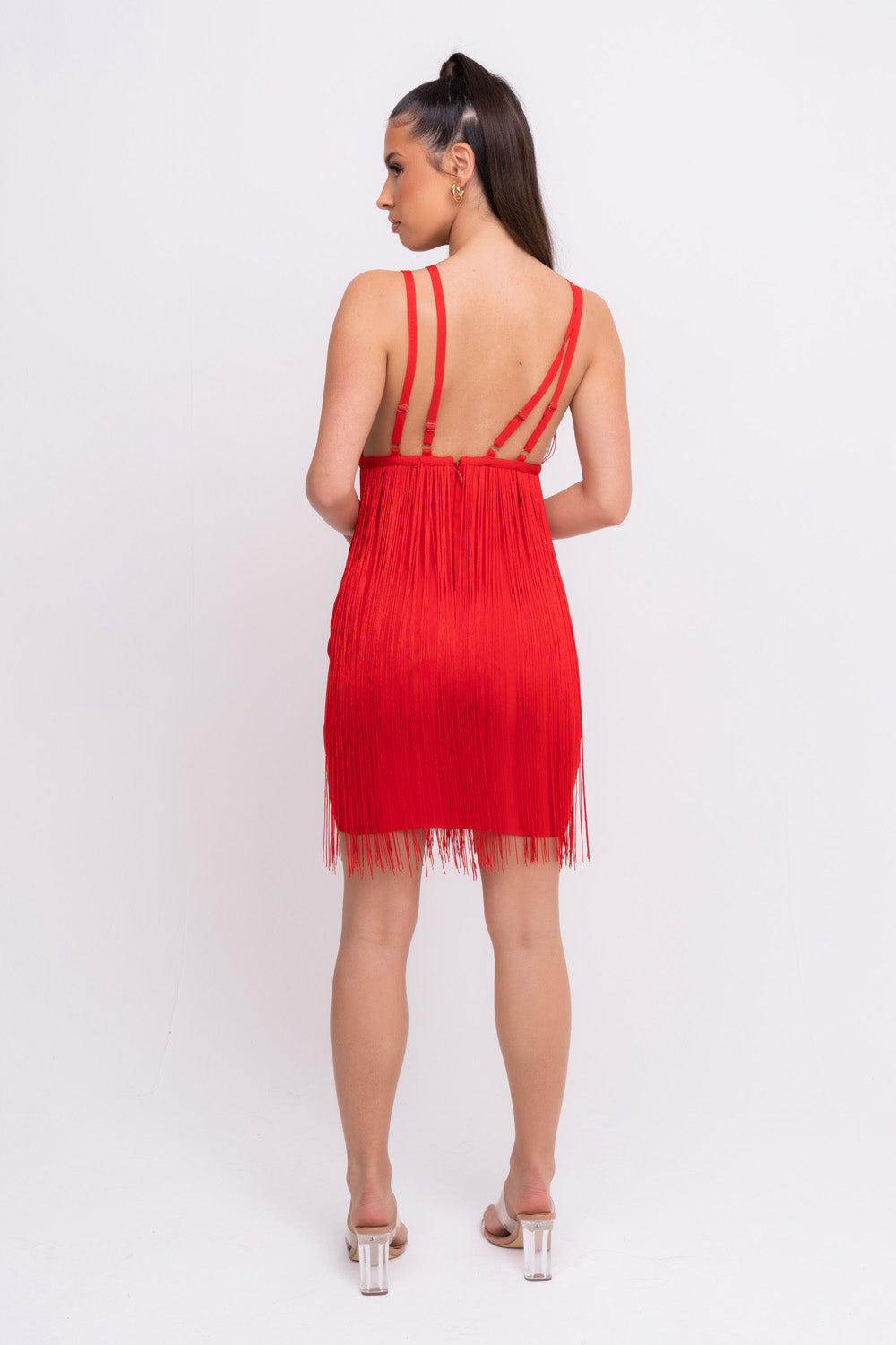 Sienna VIP Luxe Red Tassel Fringe Bandage Bodycon Dress