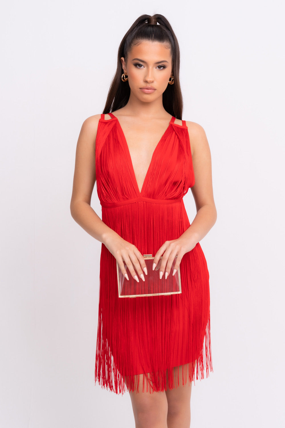 Sienna VIP Luxe Red Tassel Fringe Bandage Bodycon Dress