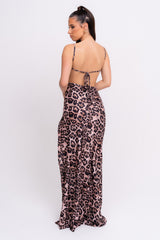 Wild At Heart Leopard Print Thigh Slit Backless Maxi Dress