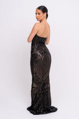 Kenza Black Luxe Sweetheart Plunge Sequin Embellished Fishtail Dress