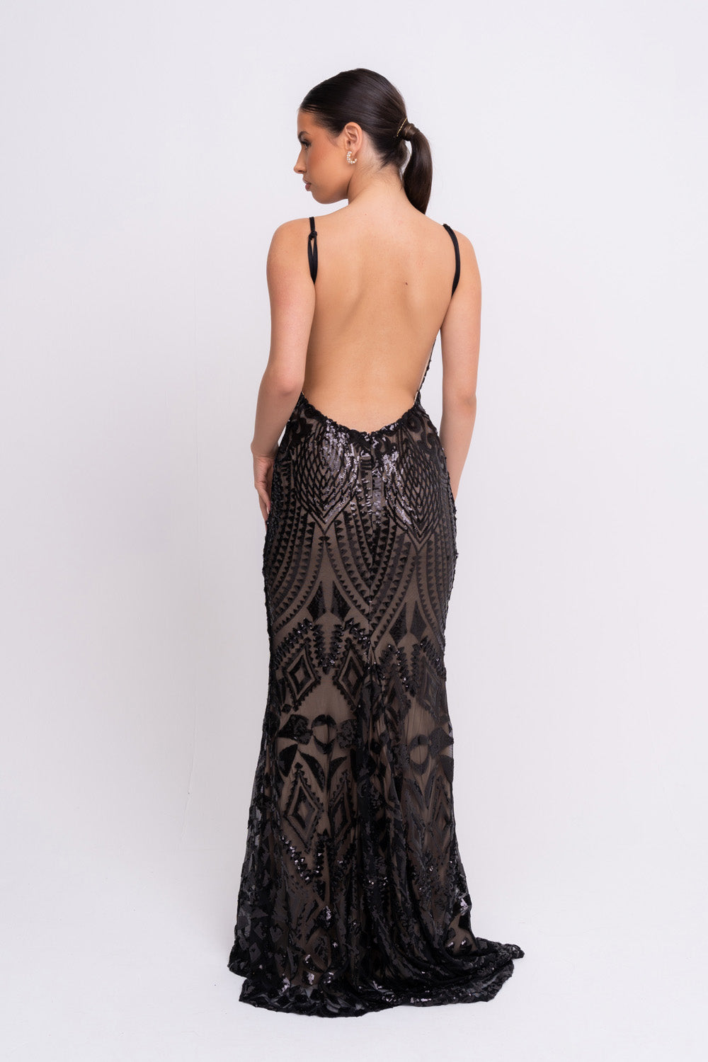 Spotlight Black Vip Luxe Sequin Backless Mermaid Fishtail Dress