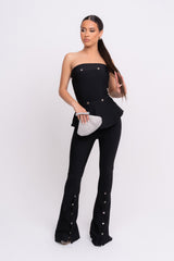 Luna VIP Luxe Black Bandage Bodycon Button Top and Trouser Co-Ord Set