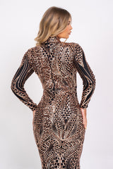 Amira Black & Rose Gold Luxe Sequin Emebllished Hourglass Illusion Maxi Fishtail Dress