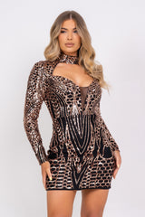 Habibti Black & Rose Gold Luxe Sequin Embellished Hourglass Illusion Dress