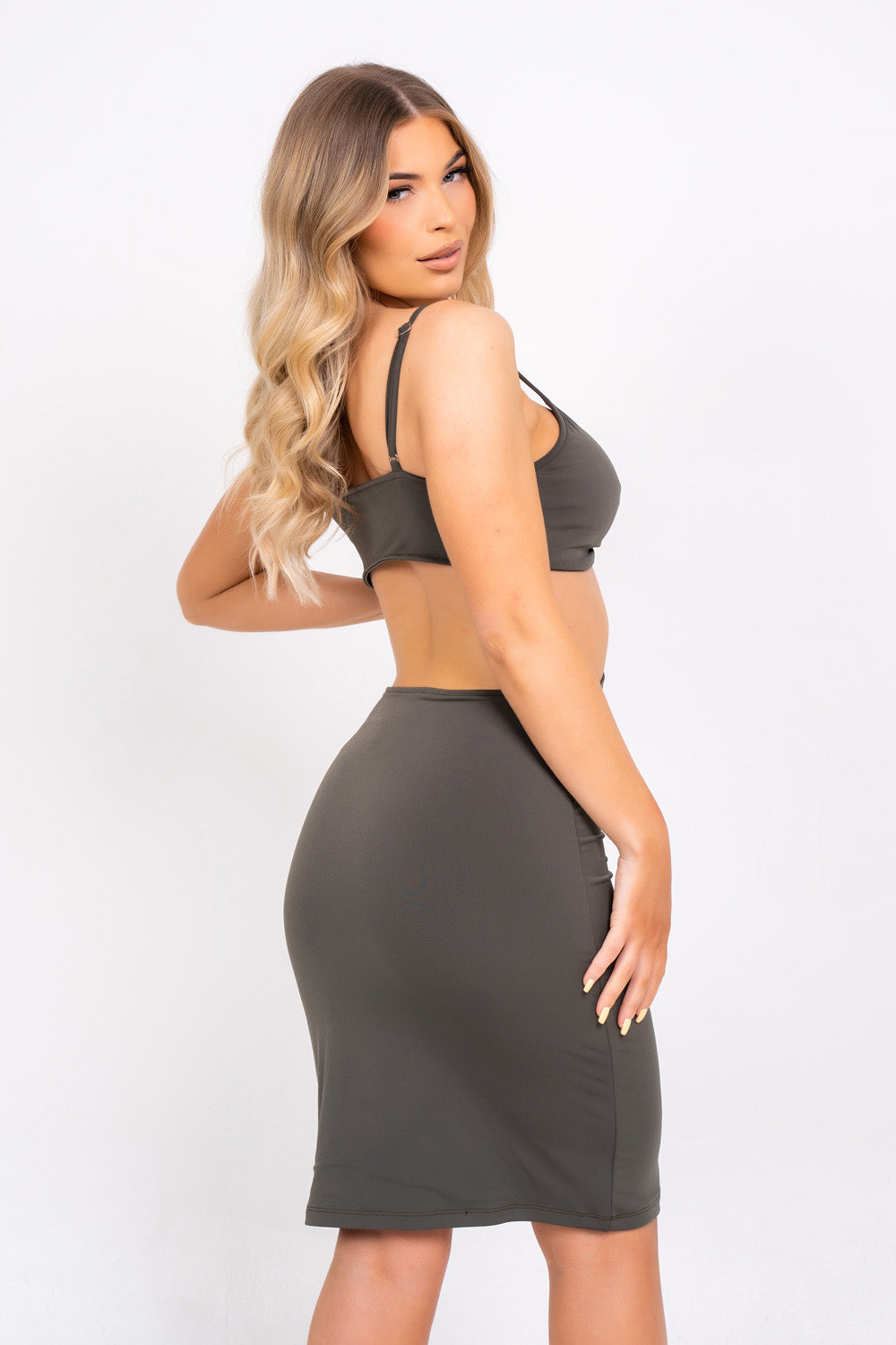 Try Your Luck Khaki Slinky Bodycon Strappy Cut Out Mini Dress