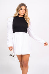 Best Behavior Overlay White and Black Puff Sleeve Shirt Dress
