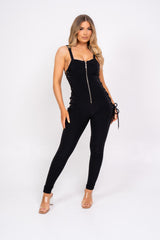 Snatched Black Sculpted Cut Out Rope Tie Side Jumpsuit Romper