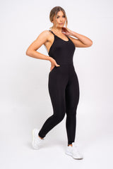 Back At You Black Exposed Strappy Back Bodycon Jumpsuit Romper