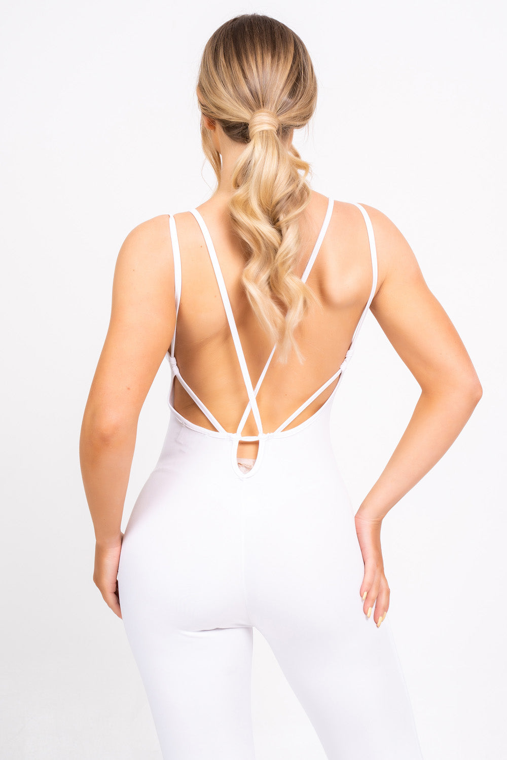 Back At You White Exposed Strappy Back Bodycon Jumpsuit Romper