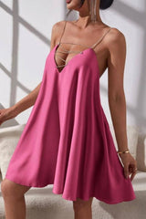 Marbella Hot Pink Satin Diamante Chain Floaty Mini Dress