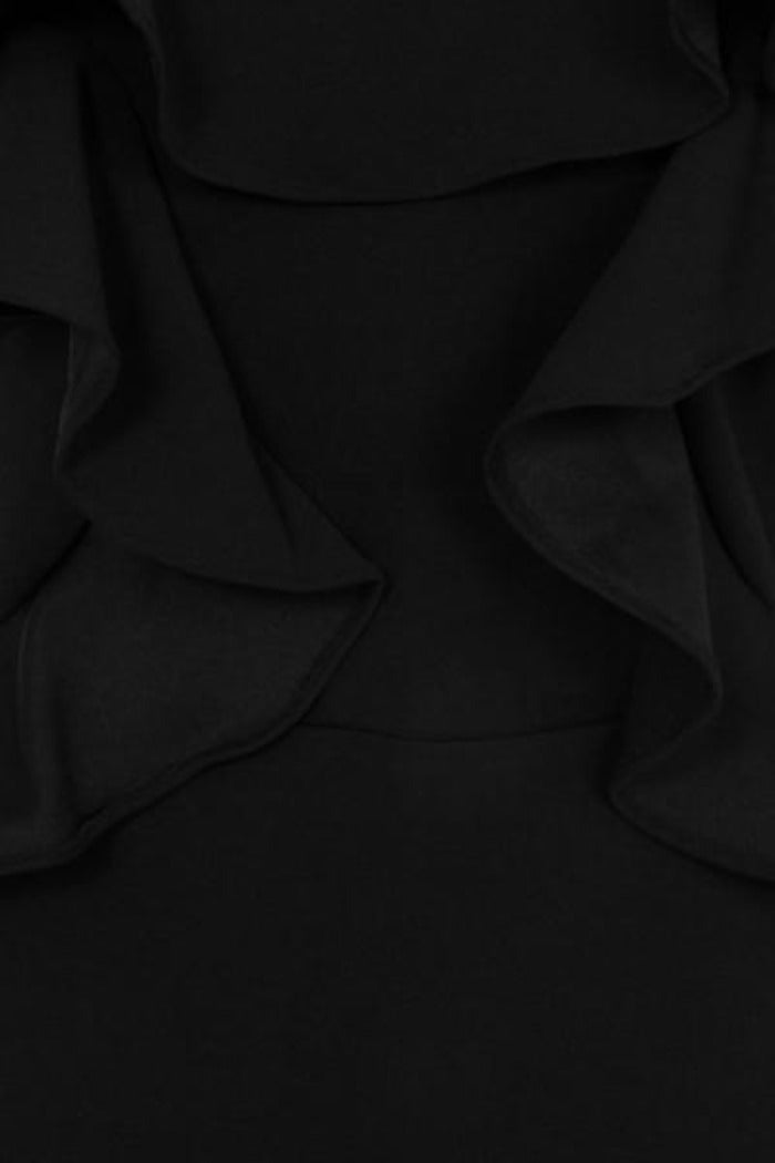 Paloma Black Strapless Frill Ruffle Bodycon Slinky Mermaid Maxi Dress