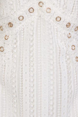 Rio White Plunge Crochet Rivet Bodycon Midi Dress