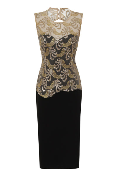 Divine Sparkle Black Slinky Backless Midi Dress