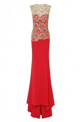 Divinity Sparkle Red Slinky Backless Fishtail Maxi Dress