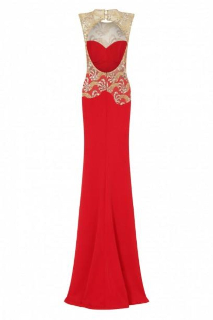 Divinity Sparkle Red Slinky Backless Fishtail Maxi Dress