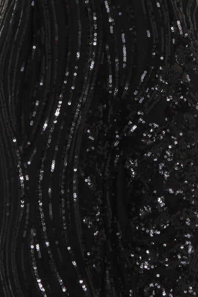 Amor Black Sheer Shimmer Floral Sequin Slit Maxi Dress