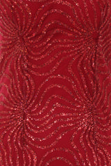 Ivana Burgundy Plunge Sheer Glimmer Fishtail Dress