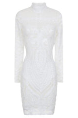 Mimi Pearl White Luxe Sequin Embellished Transparent Midi Dress