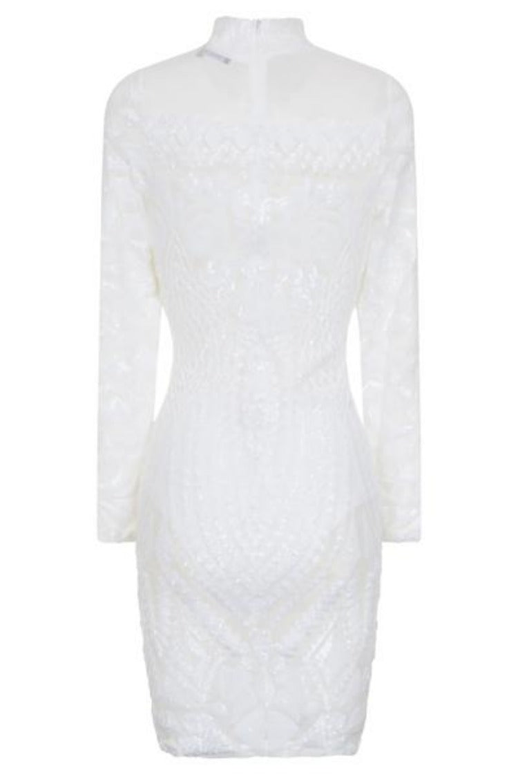 Mimi Pearl White Luxe Sequin Embellished Transparent Midi Dress