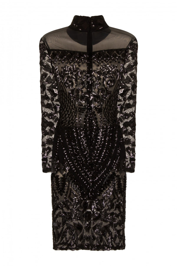 Mimi Black Luxe Sequin Embellished Transparent Midi Dress