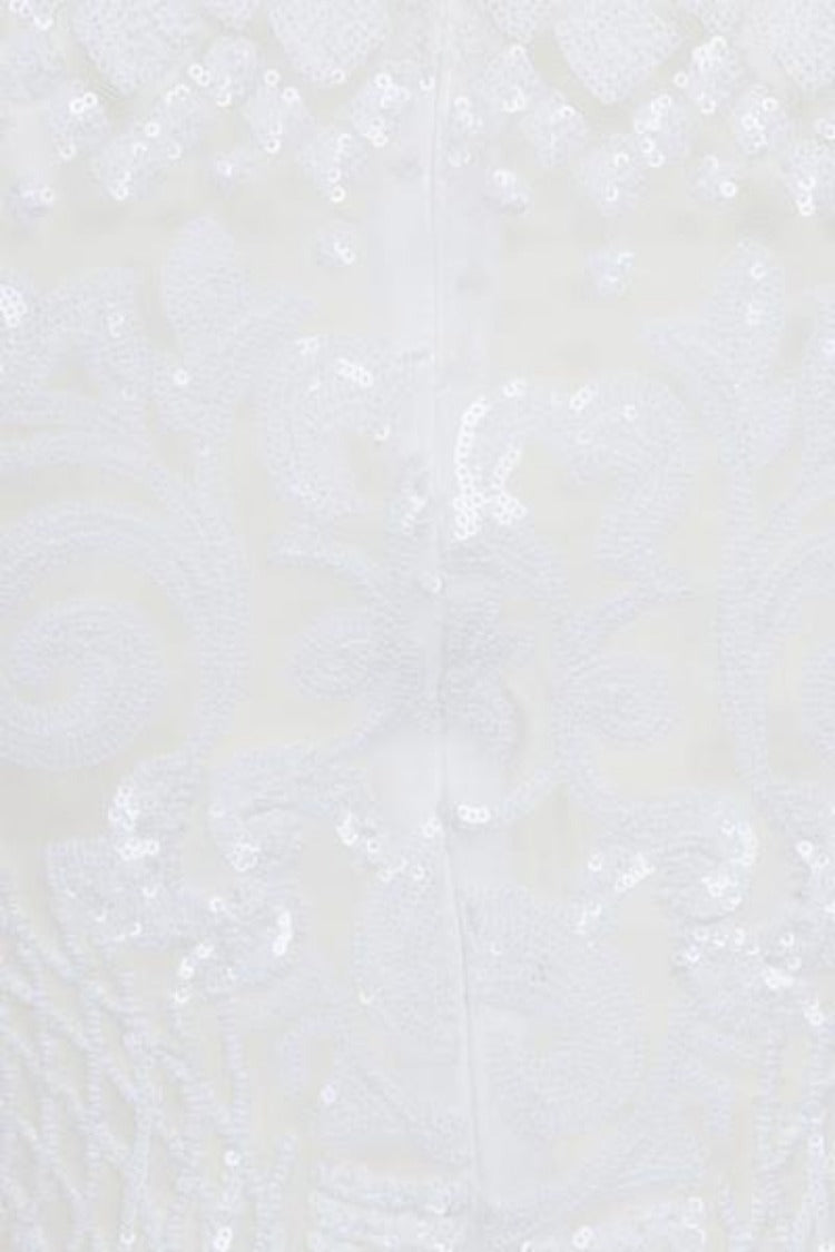 Mimi Pearl White Luxe Sequin Embellished Transparent Midi Dress