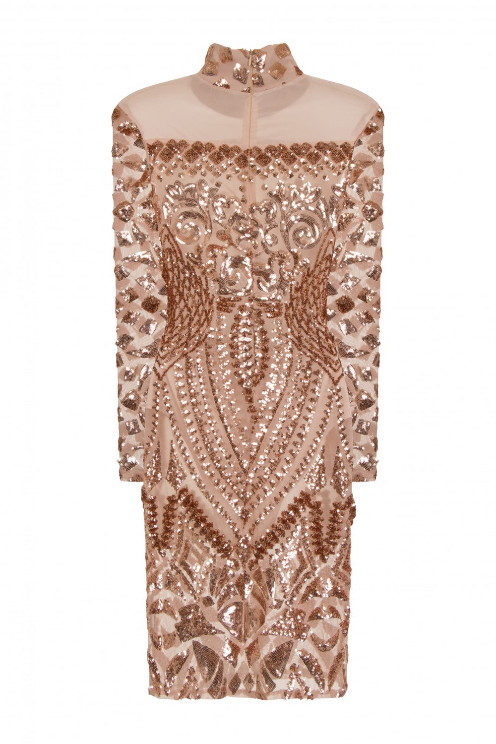 Mimi Rose Gold Luxe Sequin Embellished Transparent Midi Dress