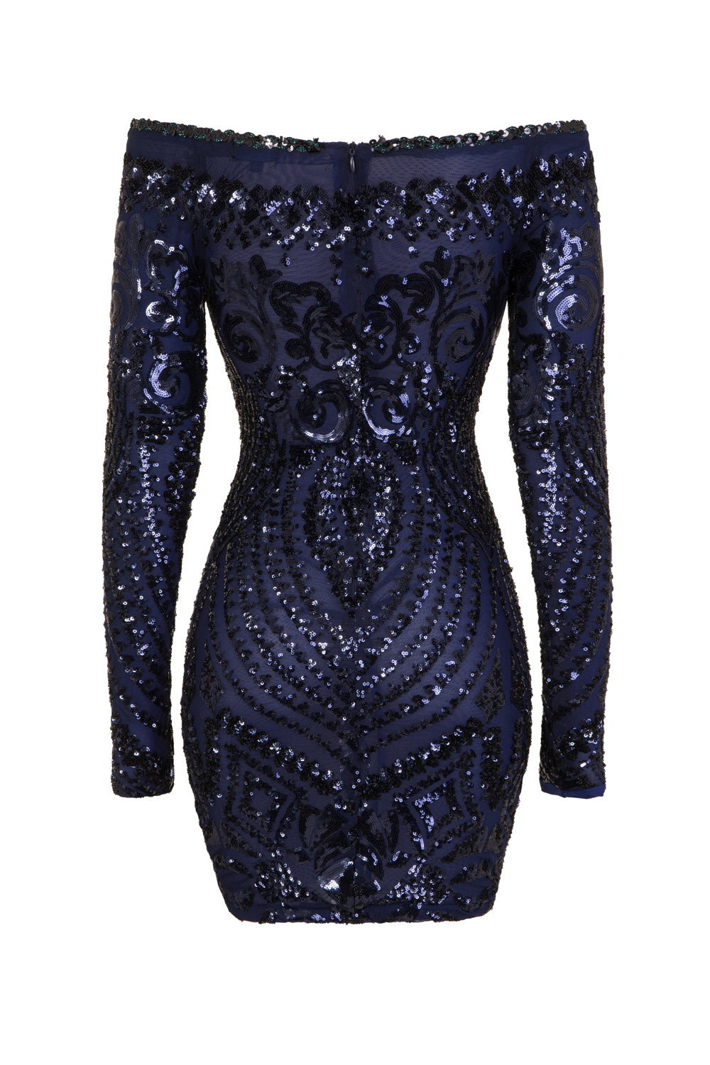 Iliana Navy Luxe Sequin Embellished Off The Shoulder Dress