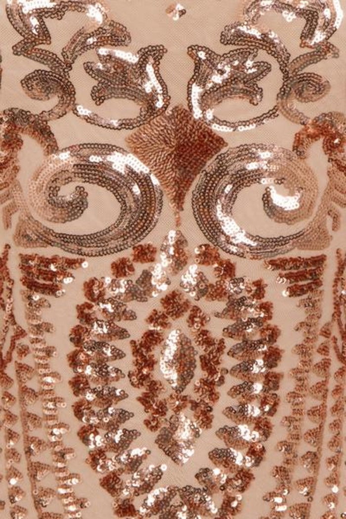 Iliana Rose Gold Luxe Sequin Embellished Off The Shoulder Dress
