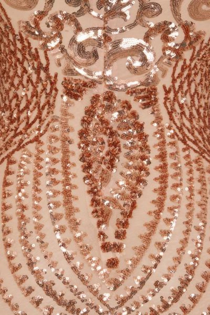 Iliana Rose Gold Luxe Sequin Embellished Off The Shoulder Dress
