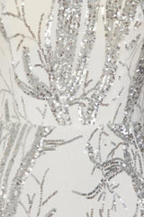 Harmony Luxe Tree White Silver Sequin Leaf Mermaid Fishtail Dress
