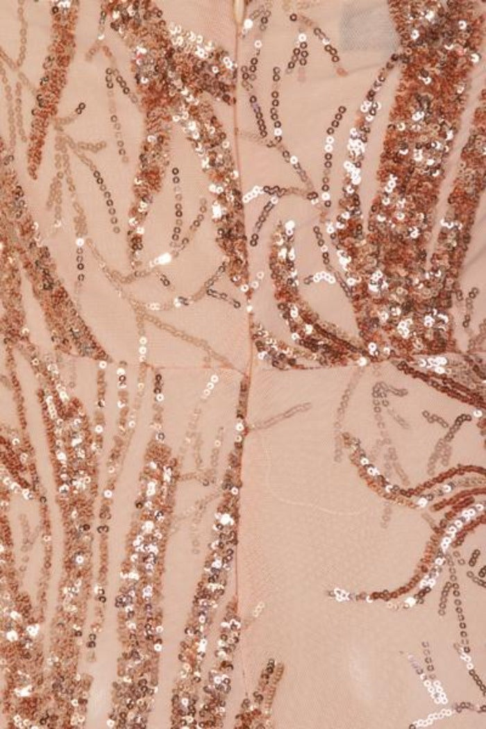 Harmony Luxe Tree Rose Gold Sequin Leaf Mermaid Fishtail Dress