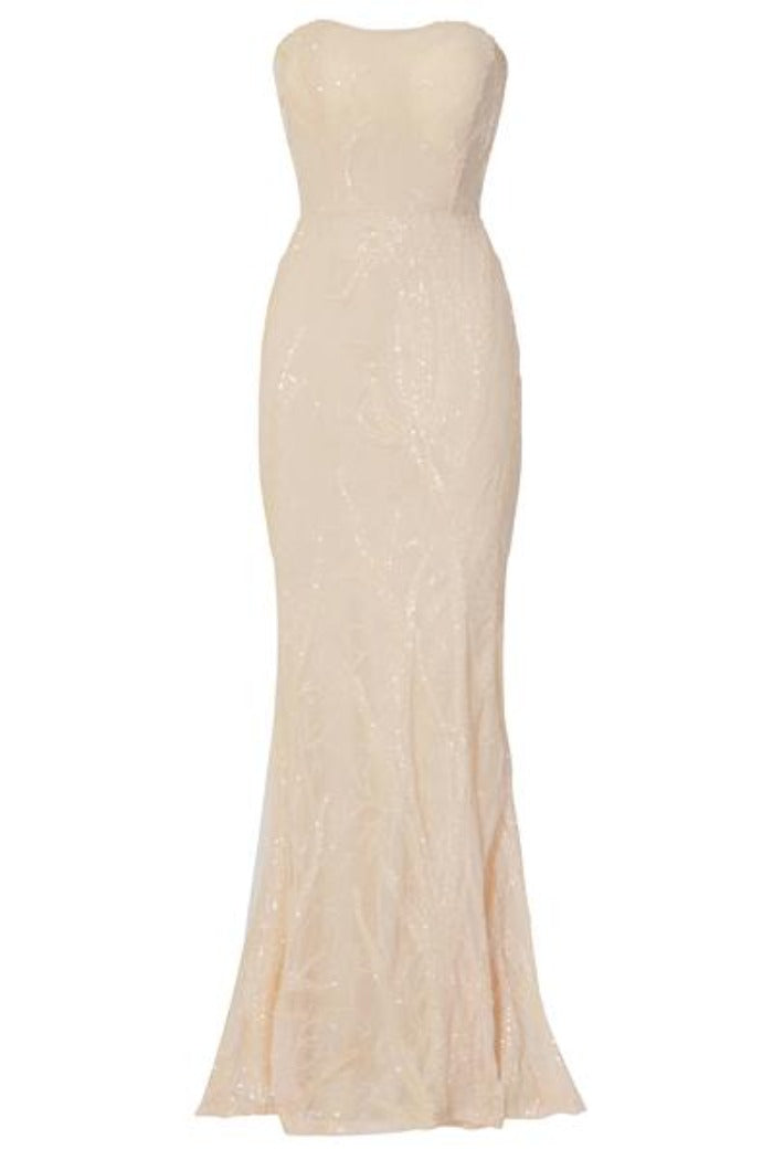 Harmony Luxe Tree Champagne Nude Sequin Leaf Mermaid Fishtail Dress