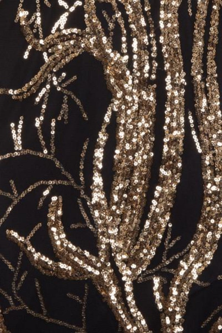 Harmony Luxe Tree Black Gold Sequin Leaf Mermaid Fishtail Dress