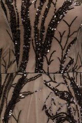 Harmony Luxe Tree Black Nude Sequin Leaf Mermaid Fishtail Dress