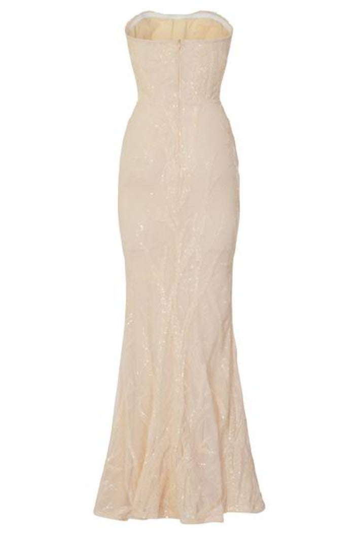 Harmony Luxe Tree Champagne Nude Sequin Leaf Mermaid Fishtail Dress