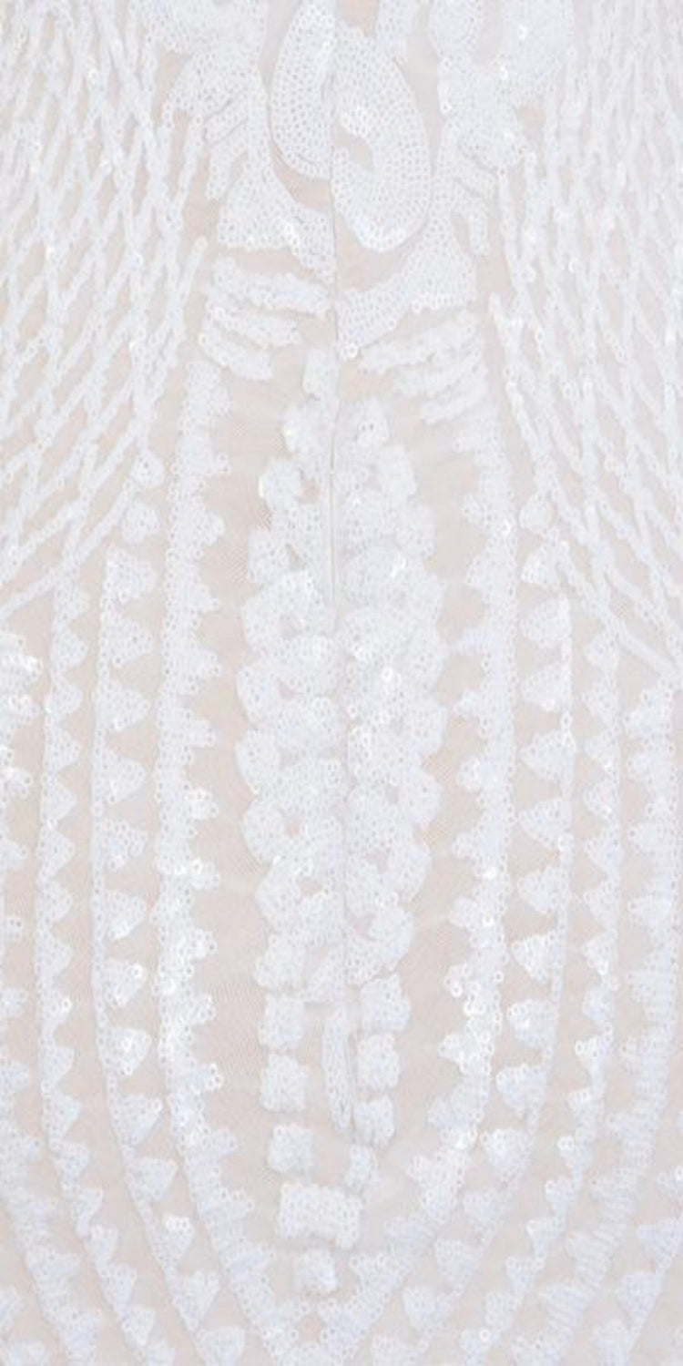 Aphrodite White Luxe Sweetheart Plunge Sequin Embellished Midi Dress