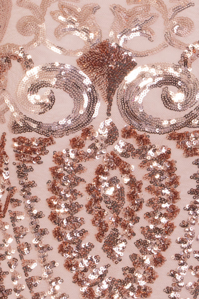 Kenza Gold Luxe Sweetheart Plunge Sequin Embellished Fishtail Dress
