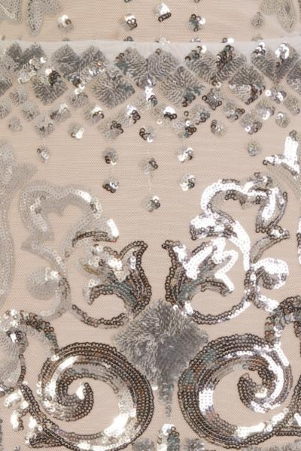 Kenza Silver Luxe Sweetheart Plunge Sequin Embellished Fishtail Dress