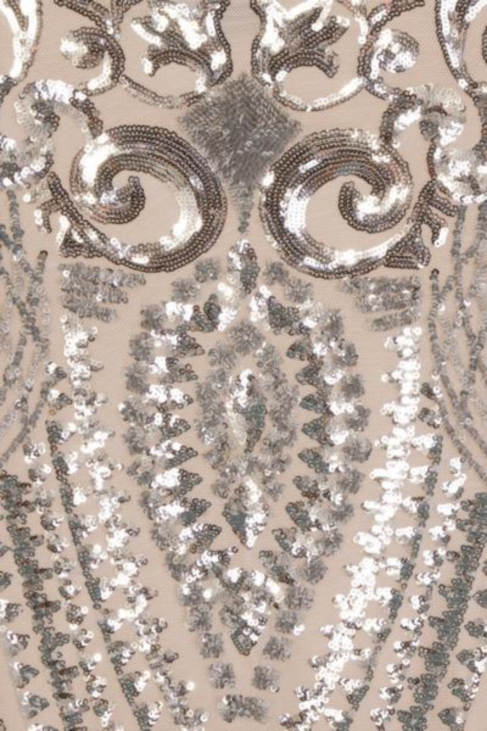 Kenza Silver Luxe Sweetheart Plunge Sequin Embellished Fishtail Dress