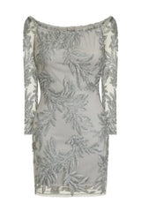 Dolly Vip Silver Hand Embellished Glittered Sequin Off The Shoulder Dress